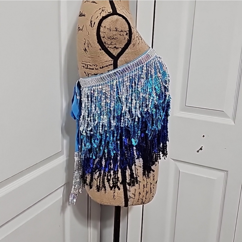 Layered Sequined Fringe Strapless Tie On Festival/Coverup/Party/Dance Top (OS) - Picture 3 of 11